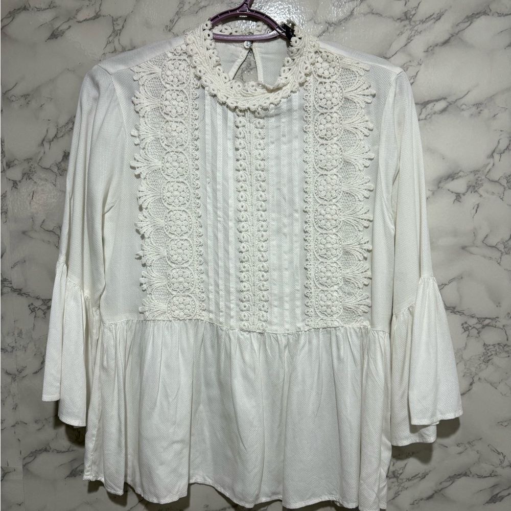 Zara White Crochet Detail Blouse